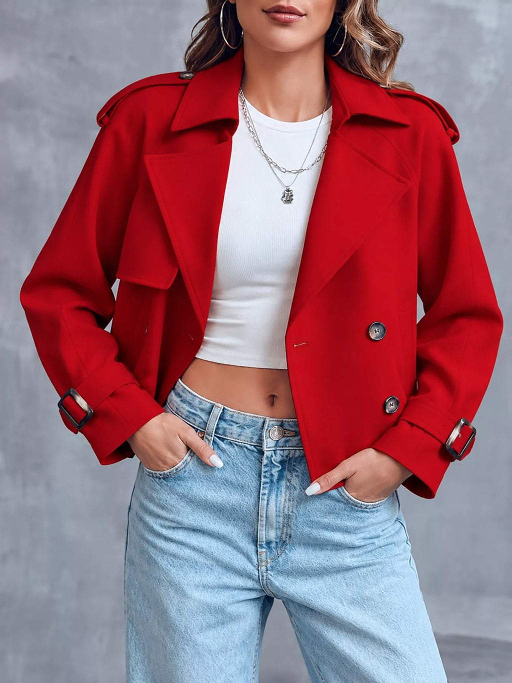 Double-Breasted Cropped Trench Outerwear