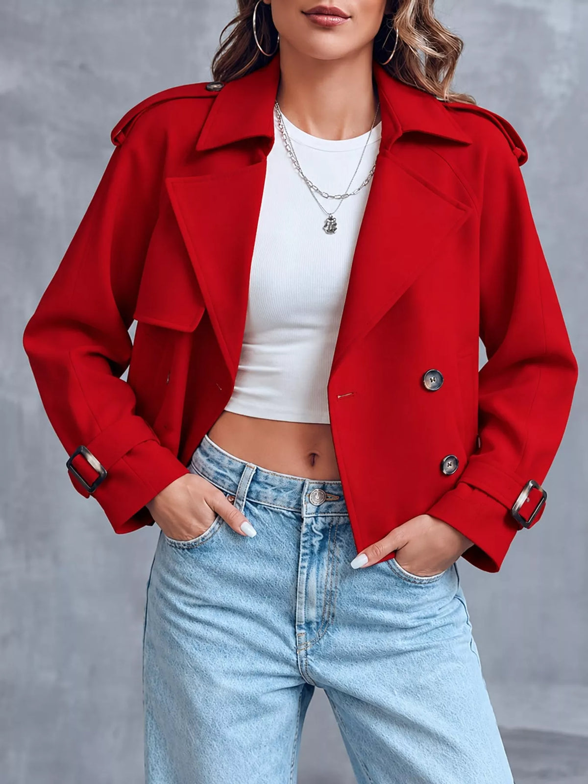 Double-Breasted Cropped Trench Outerwear