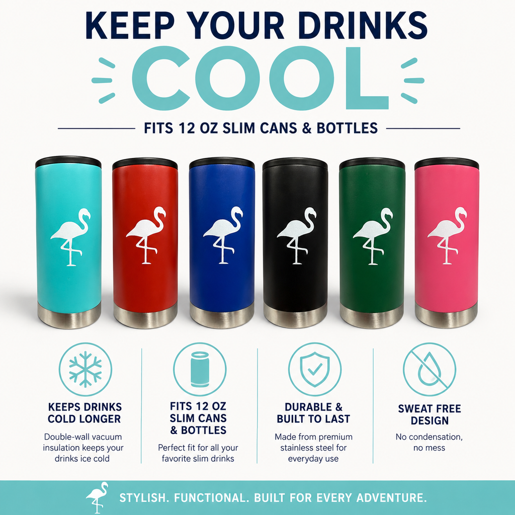 12 oz Slim Can Cooler | Double-Wall Vacuum Insulated Stainless Steel Skinny Can Cooler | Fits Slim Cans & Bottles