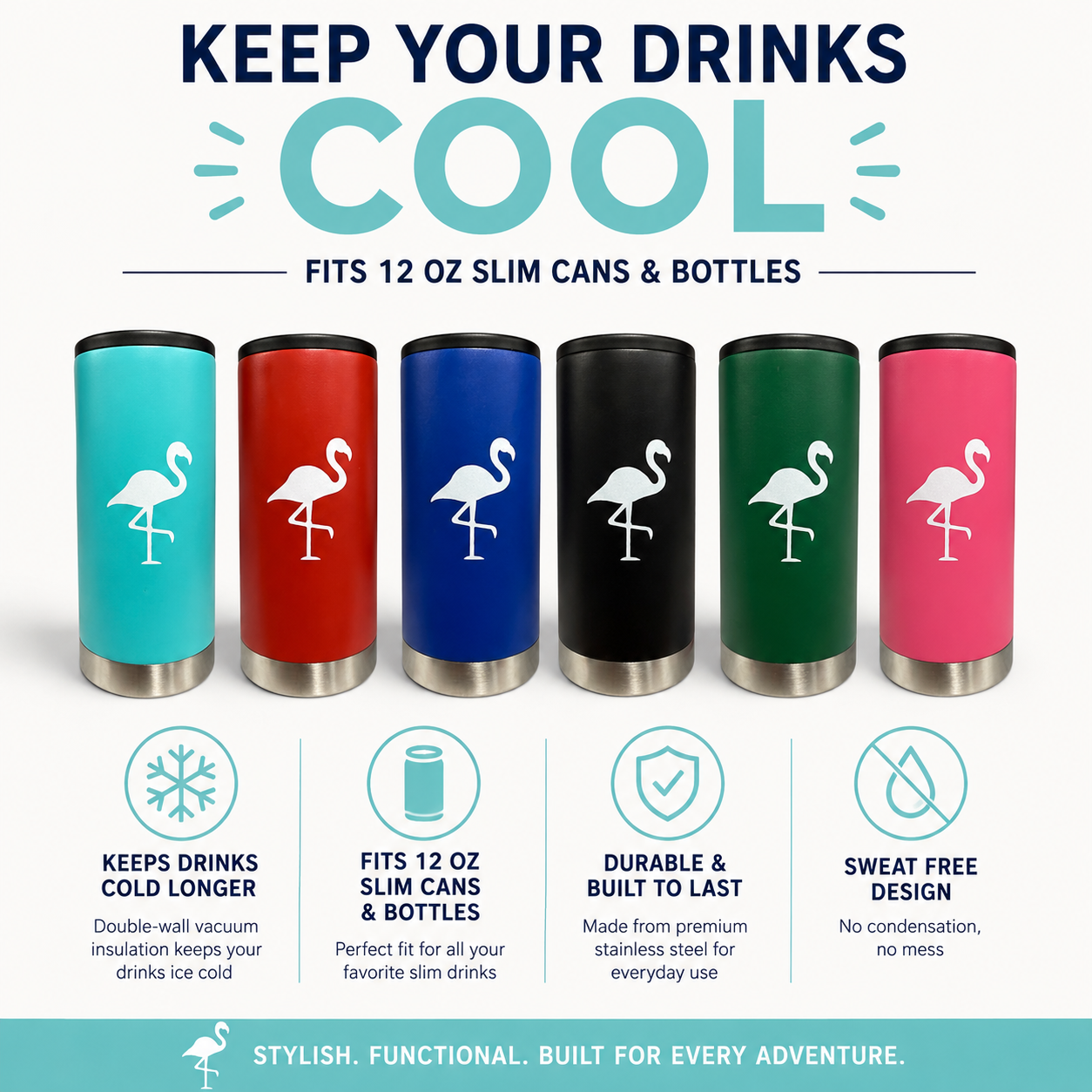 12 oz Slim Can Cooler | Double-Wall Vacuum Insulated Stainless Steel Skinny Can Cooler | Fits Slim Cans & Bottles