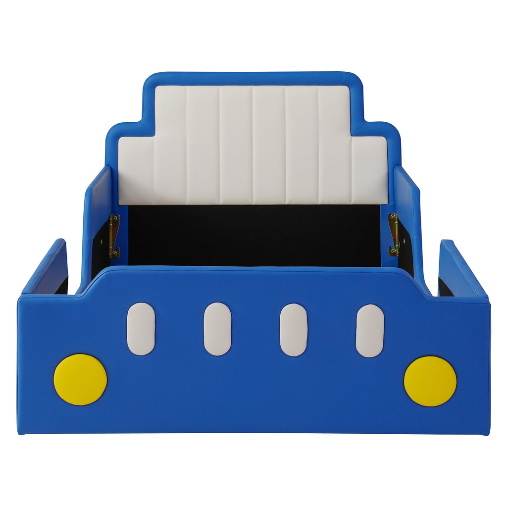 Twin Size Race Car-Shaped Platform Bed with Safety Rails - Red/Blue