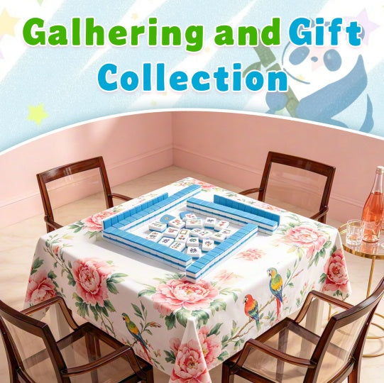 160PCS 3D Printed Floating American Mahjong Tile Set With 4 Dice, Blue Dual-Layer Mahjong Tiles With Arabic Numbers, Jokers & Flowers For Game Night