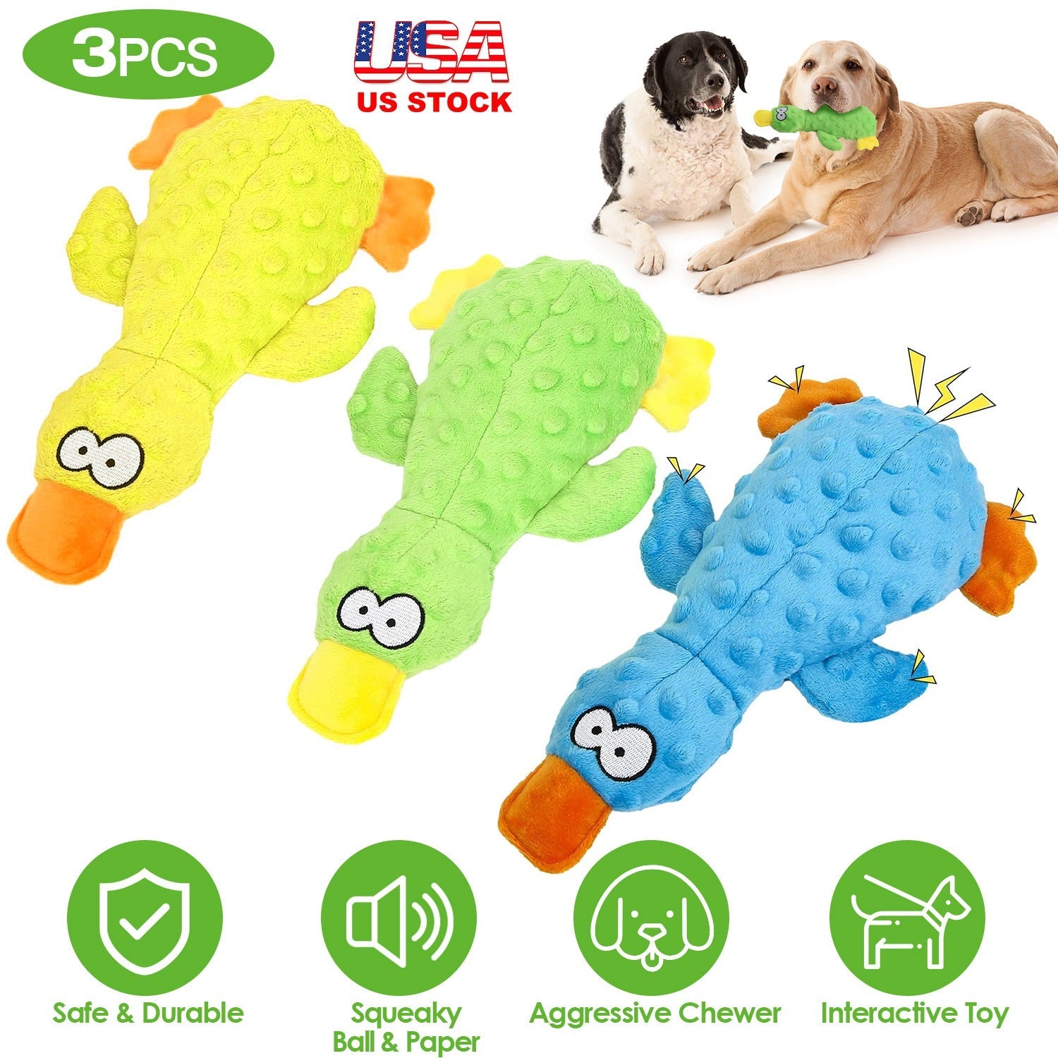 Duck-Shaped Plush Toy with Squeaky Ball for Dogs