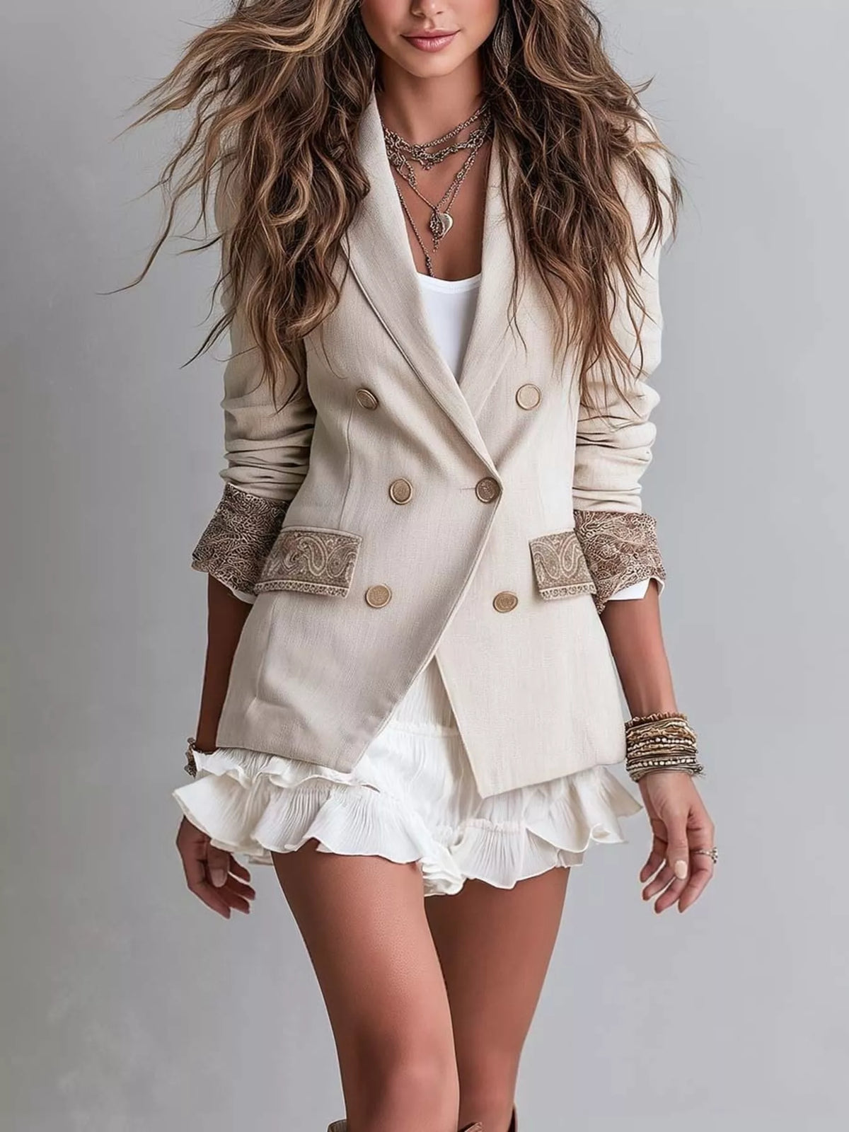 Double-Breasted Lapel Collar Blazer