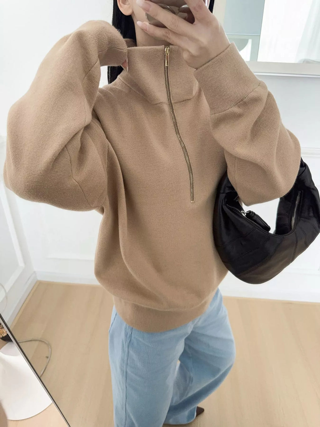 Half-Zip Dropped Shoulder Sweater