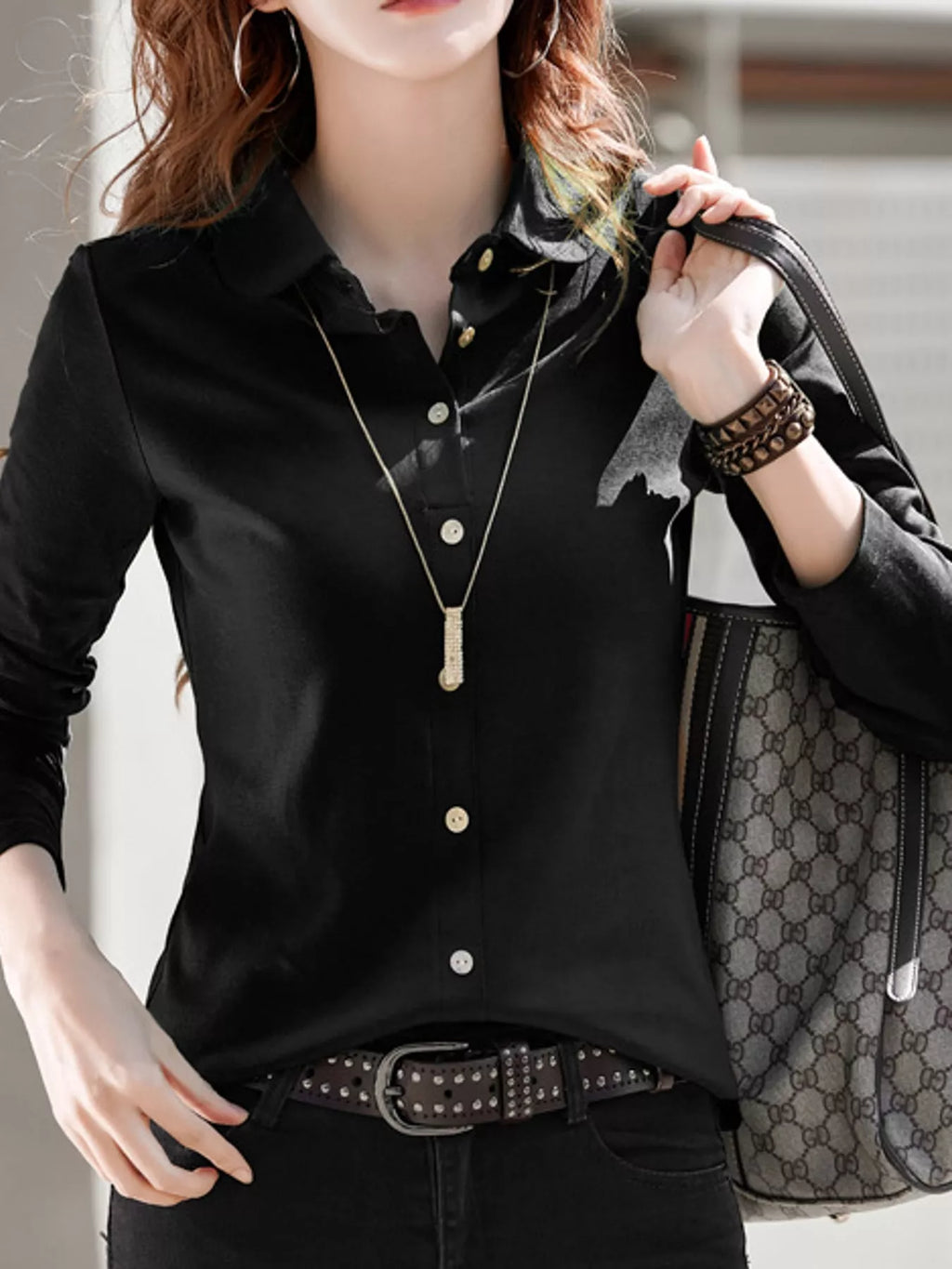 Full Size Button-Down Long Sleeve Shirt Plus Size