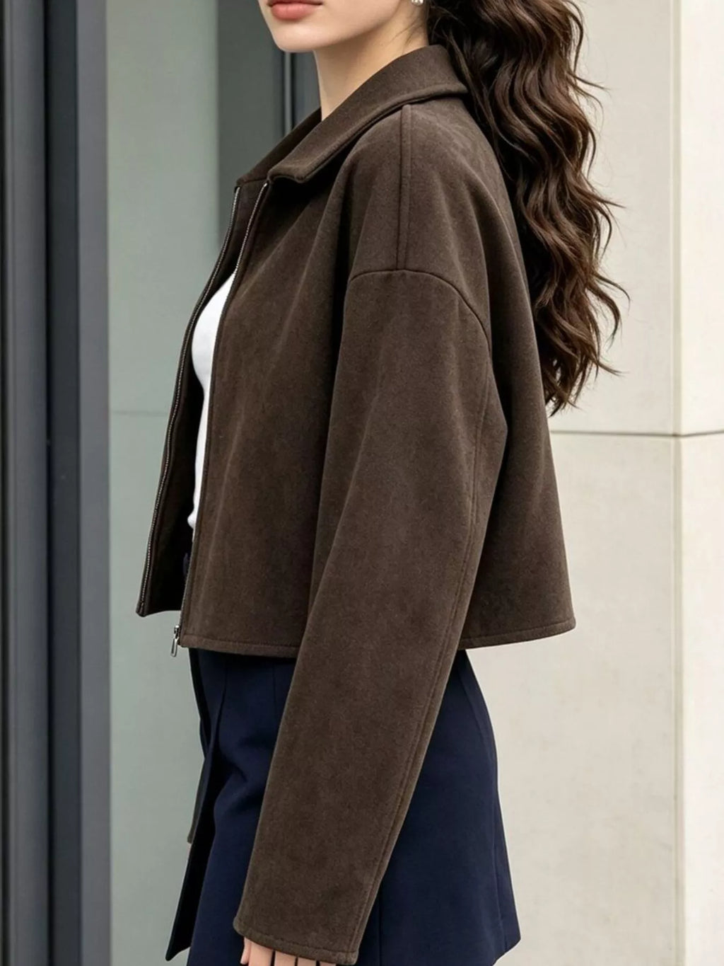 Zip Up Dropped Shoulder Jacket