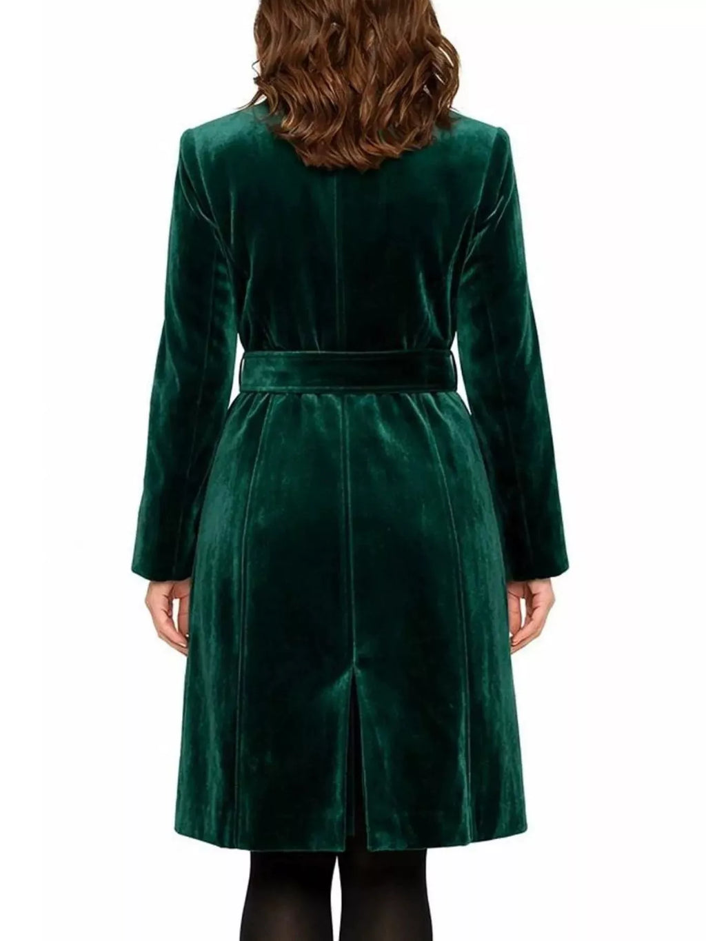 Single-Breasted Velvet Trench Coat with Gold Buttons