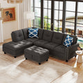 98 Inches Sectional Sofa Couch with Movable Storage Ottoman and Linen Fabric Backs