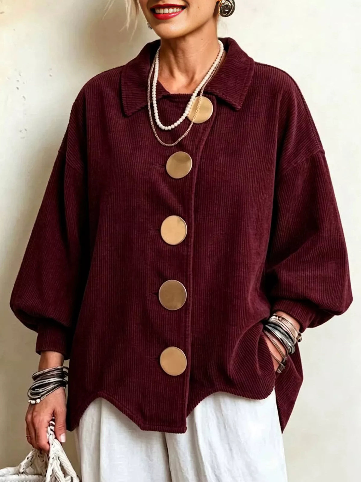 Full Size Corduroy Button-Down Jacket Plus Size