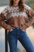 Geometric Print Drop Shoulder Casual Pullover Sweater