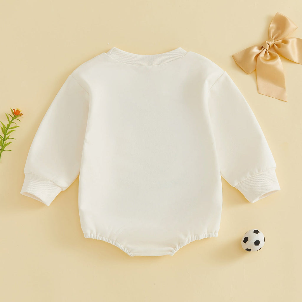 Football Bow-knot Embroidered Long-sleeve Romper