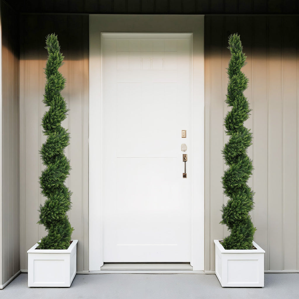 7FT Tall Artificial Cypress Pine Tree with Spiral Design - Two-Tone Green