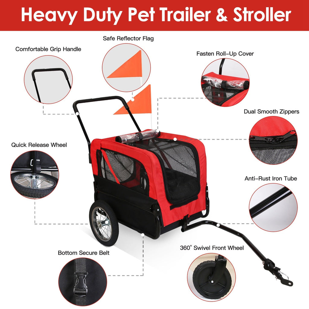 2-in-1 Pet Bike Trailer and Stroller for Small to Medium Pets