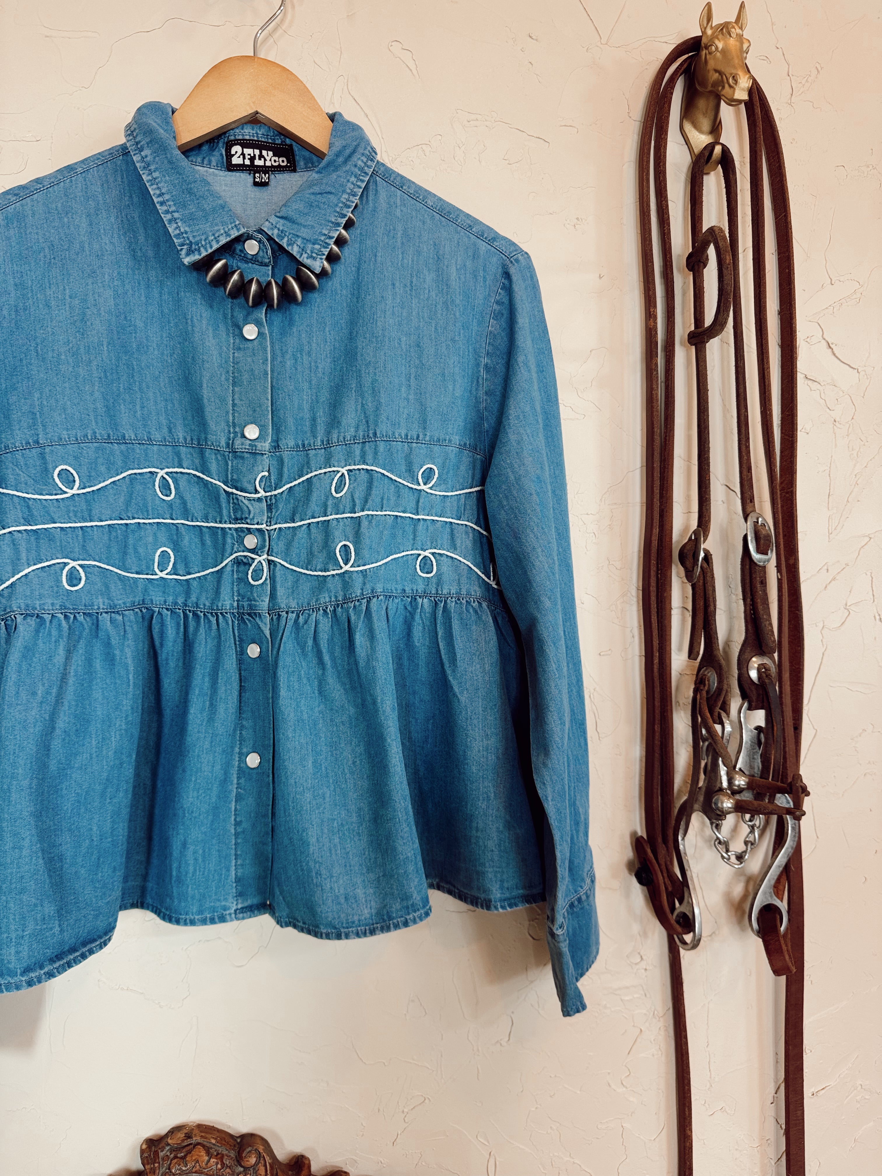 The Loopty Lou Long Sleeve Denim Top-L/XL