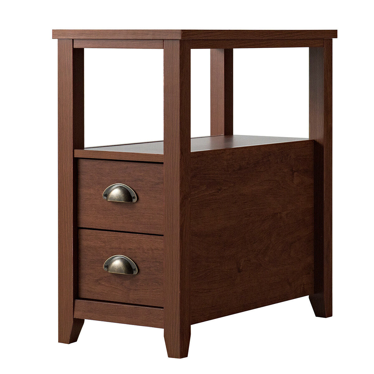 End Table Wooden with 2 Drawers and Shelf Bedside Table