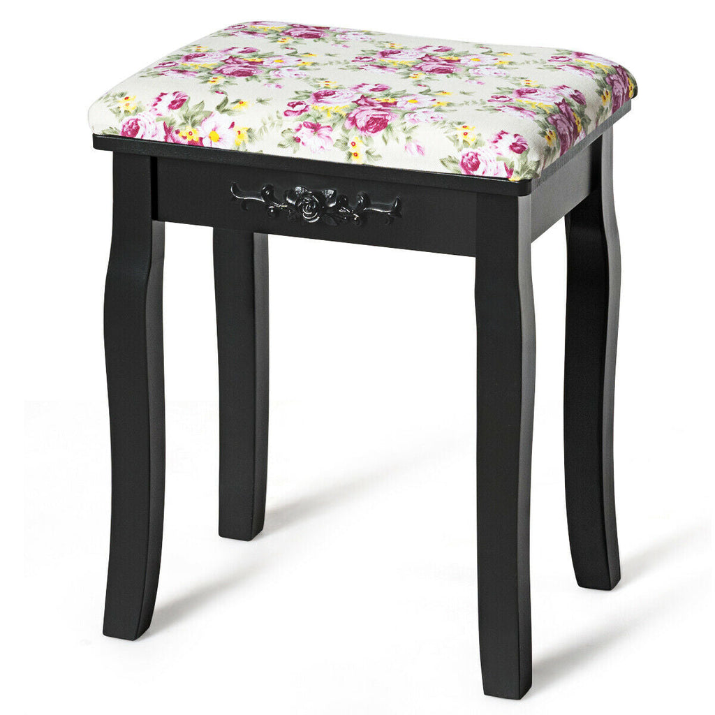 Vanity Wood Dressing Stool Padded Piano Seat with Rose Cushion