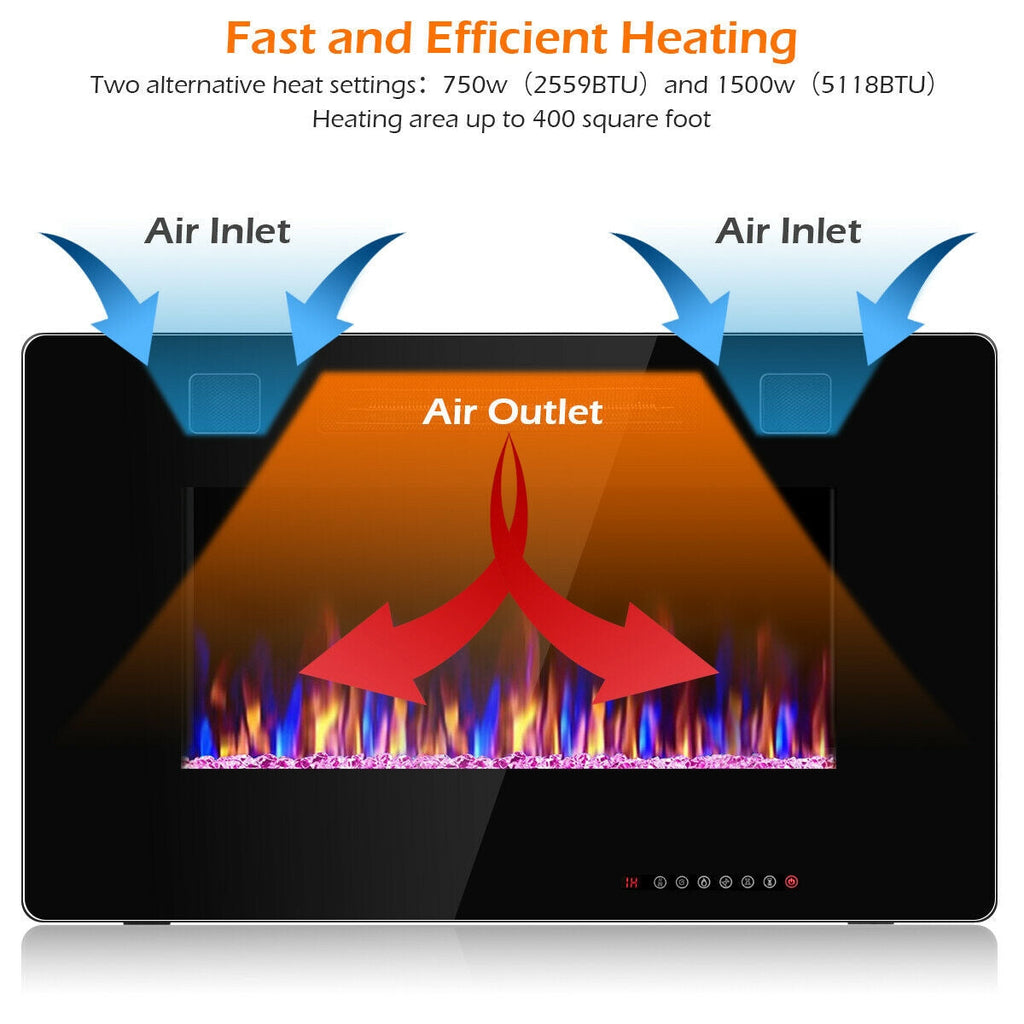 30-Inch Recessed Ultra Thin Electric Fireplace Heater with Glass Appearance