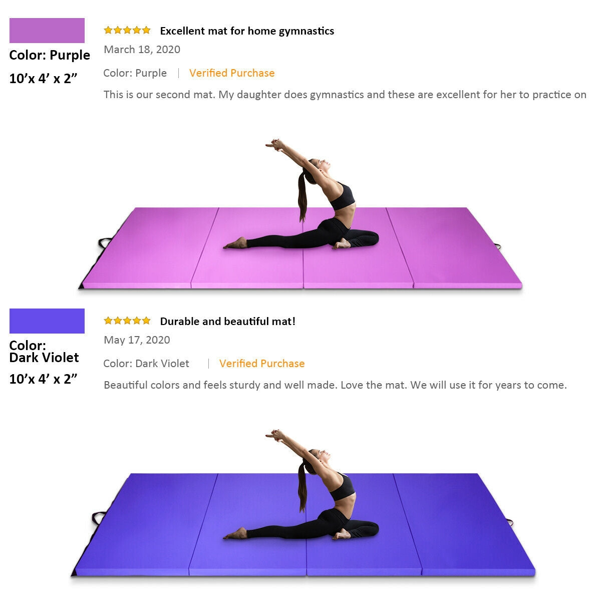 4 Feet x 10 Feet x 2 Inch Folding Gymnastics Tumbling Gym Mat