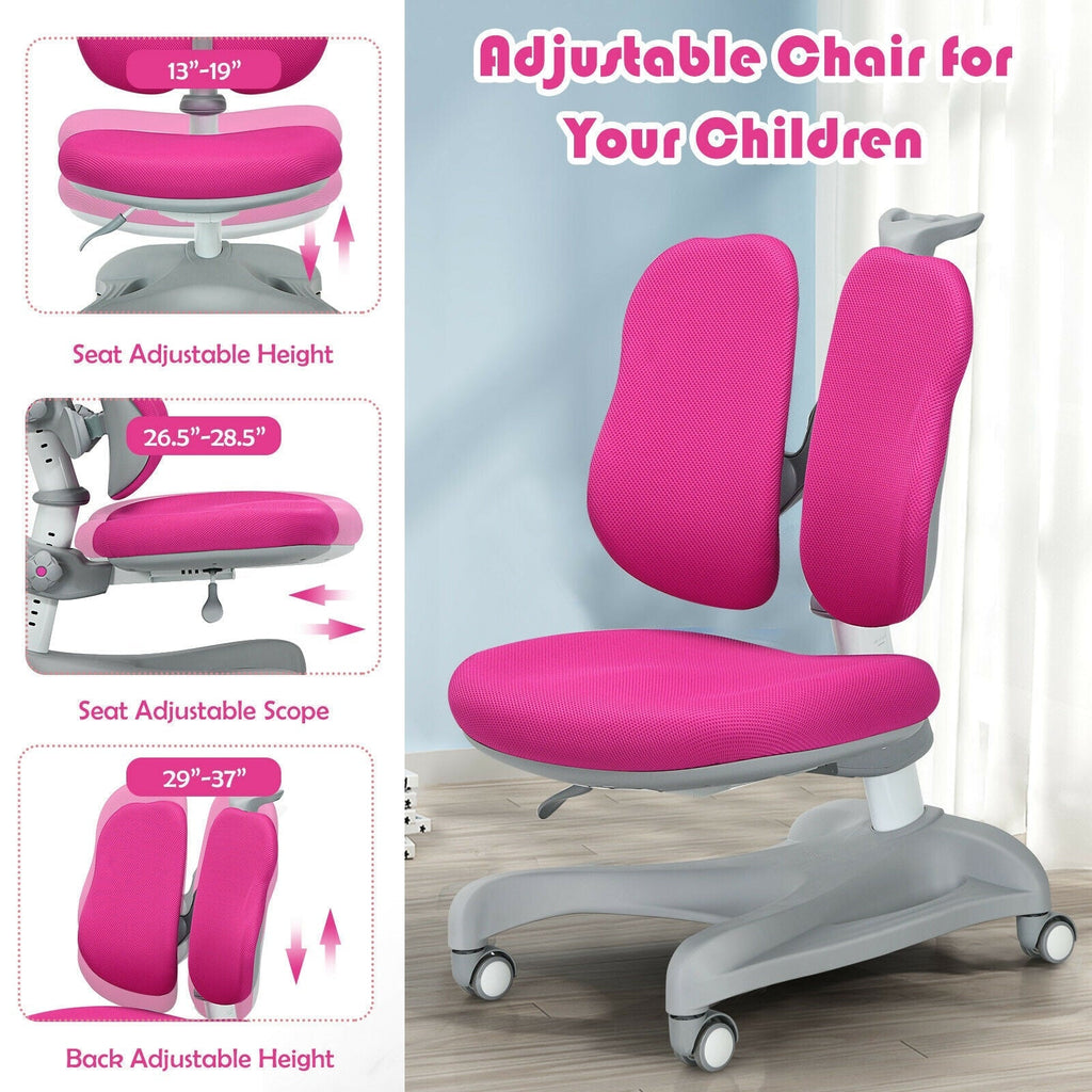 Adjustable Height Student Chair with Sit-Brake Casters and Lumbar Support for Home and School