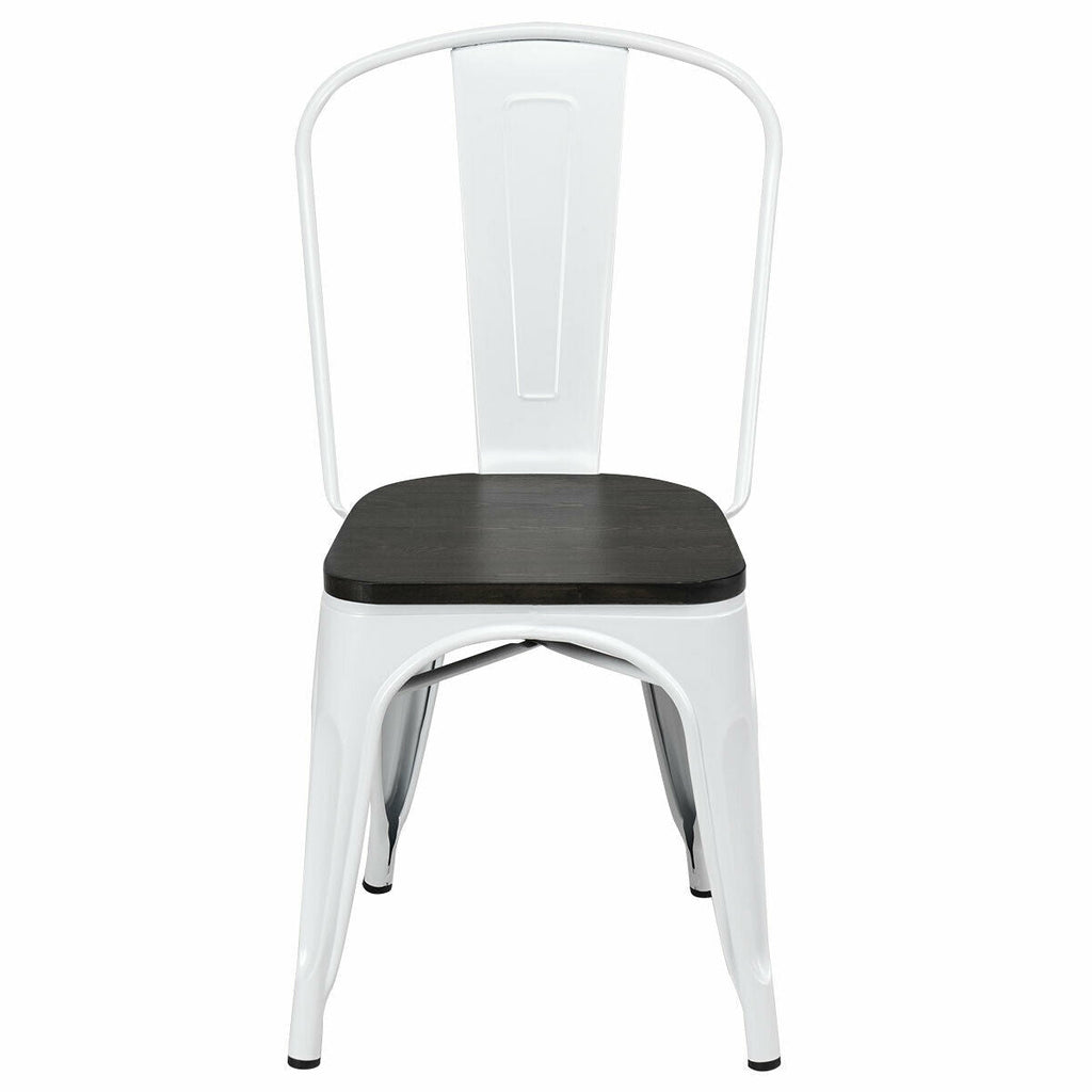 4 Pieces Tolix Style Metal Dining Side Chair Stackable Wood Seat
