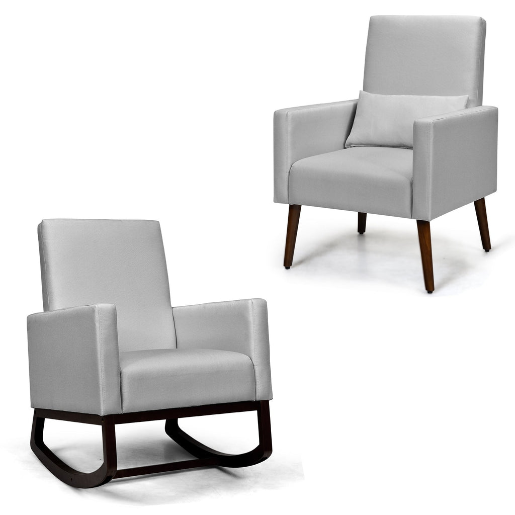 2-in-1 Fabric Upholstered Rocking Chair with Pillow