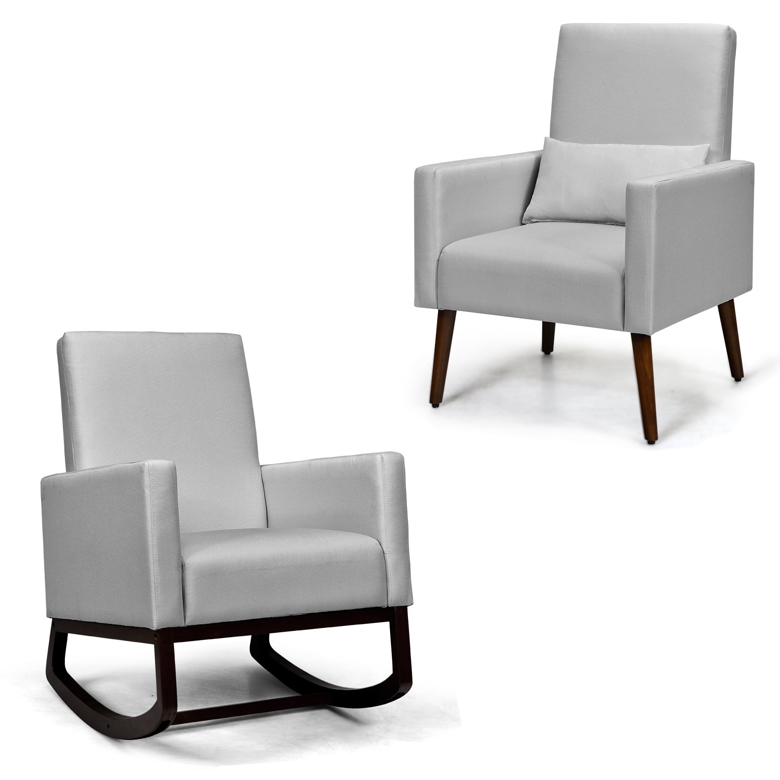 2-in-1 Fabric Upholstered Rocking Chair with Pillow