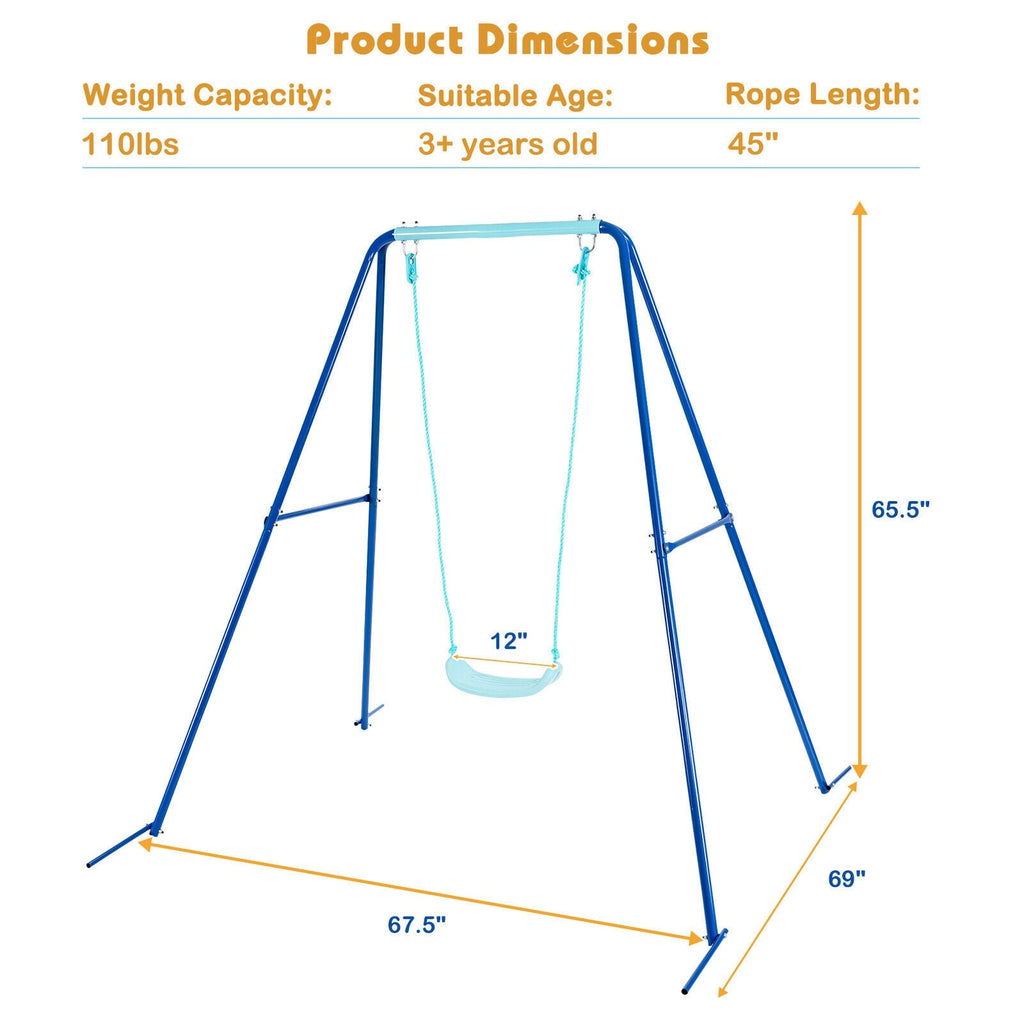 Outdoor Kids Swing Set with Heavy-Duty Metal A-Frame and Ground Stakes