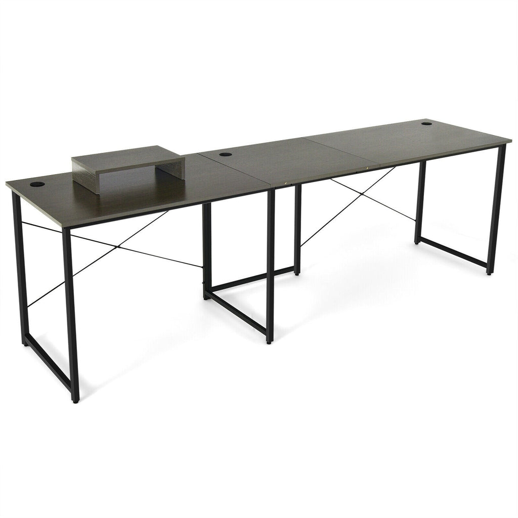 95 Inch 2-Person L-Shaped Long Reversible Computer Desk with Monitor Stand