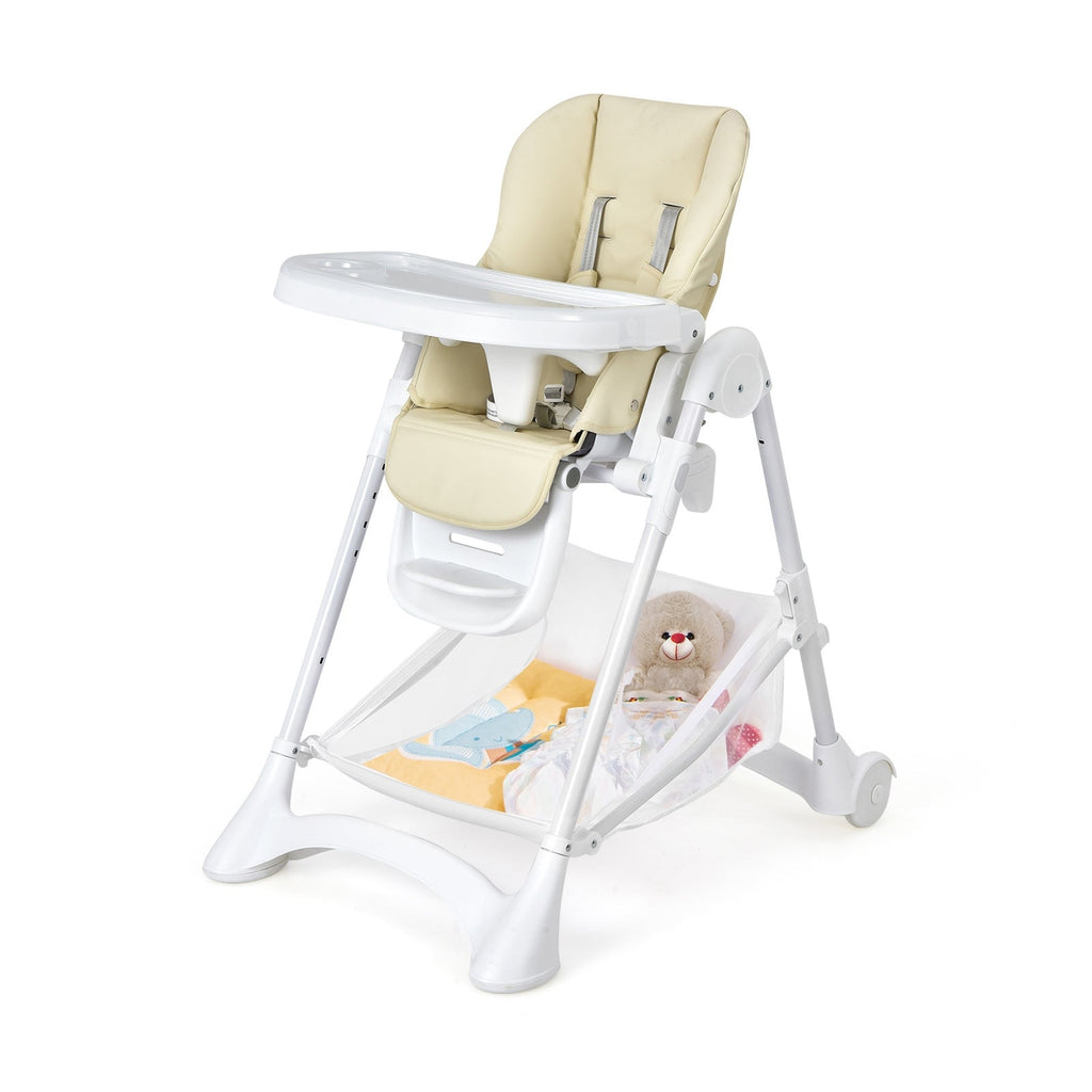 Baby Convertible Folding Adjustable High Chair with Wheel Tray Storage Basket