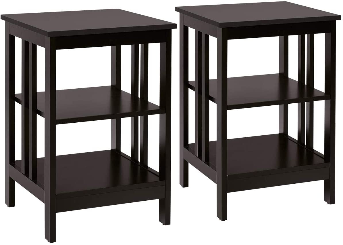 2 Pieces 3-Tier Nightstand with Reinforced Bars and Stable Structure