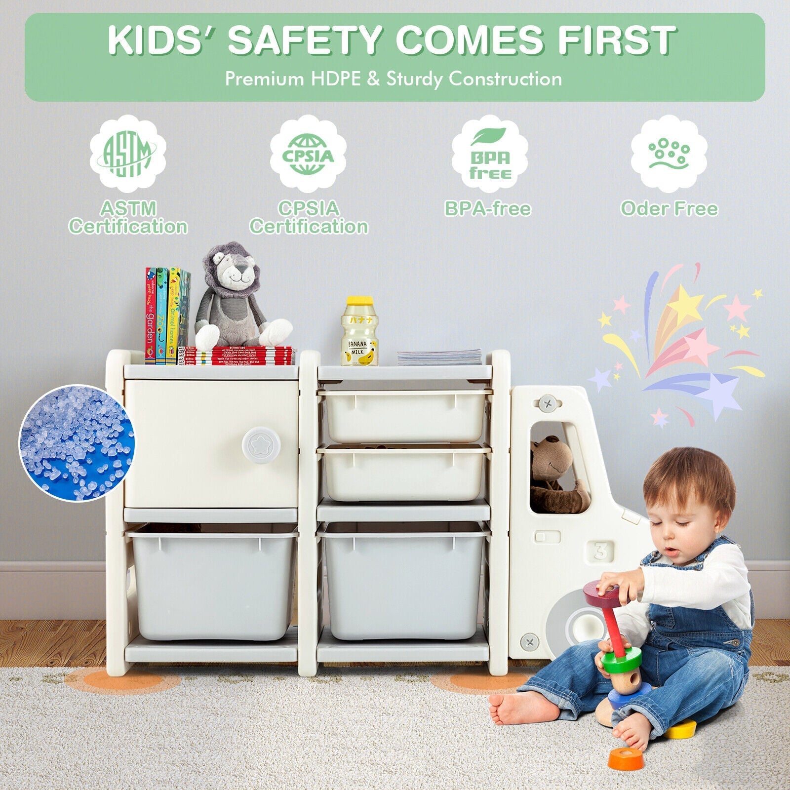 Toddler Truck Storage Organizer with Plastic Bins