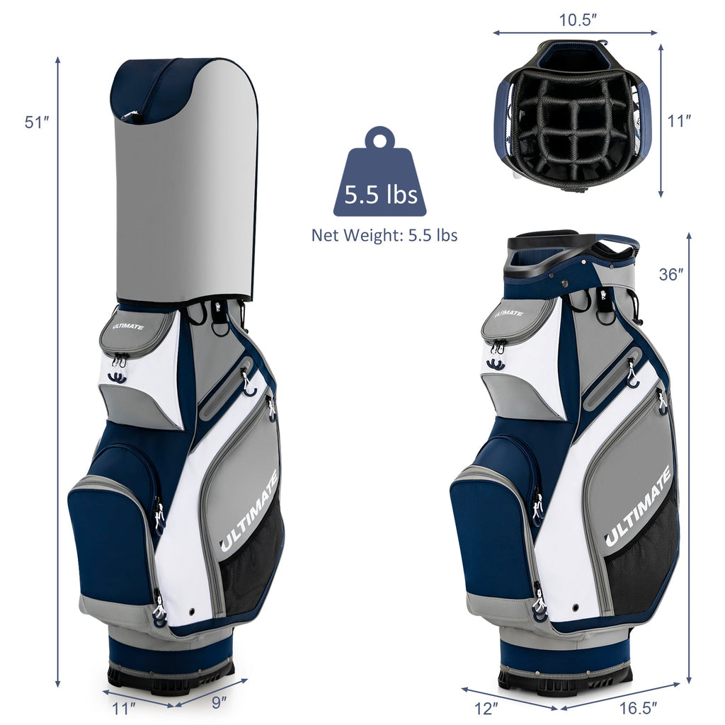 10.5 Inch Golf Stand Bag with 14 Way Dividers and 7 Zippered Pockets