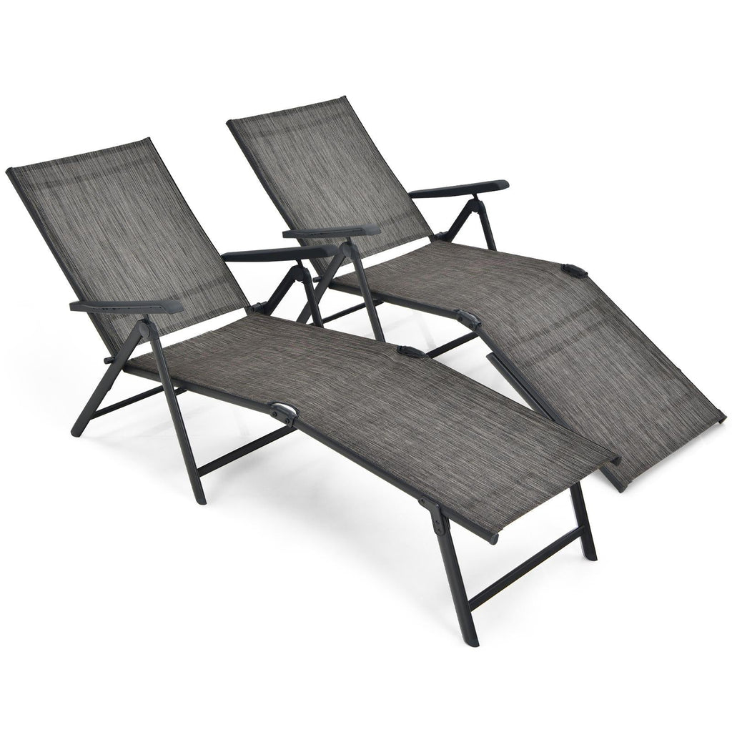 2 Pieces Foldable Chaise Lounge Chair with 2-Position Footrest