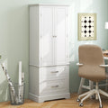 62 Inch Freestanding Bathroom Cabinet with Adjustable Shelves and 2 Drawers-White