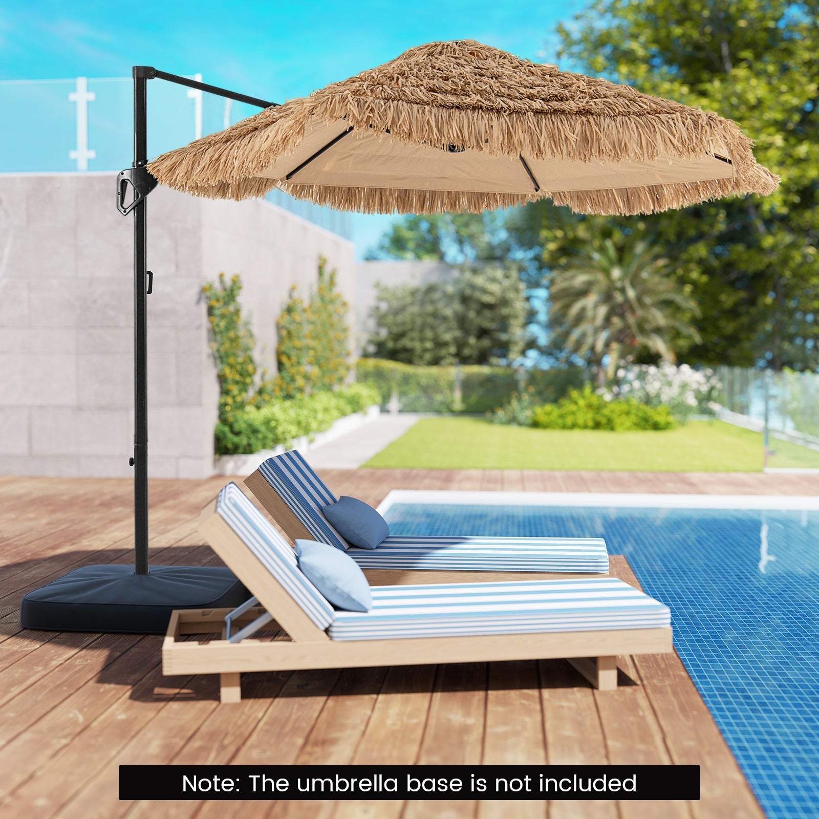 9.5 FT Cantilever Tiki Patio Umbrella Hawaiian Style Offset Hanging Umbrella-Natural