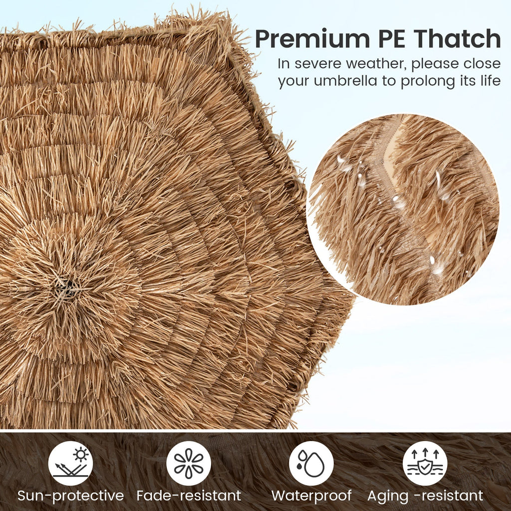 9.5 FT Cantilever Tiki Patio Umbrella Hawaiian Style Offset Hanging Umbrella-Natural