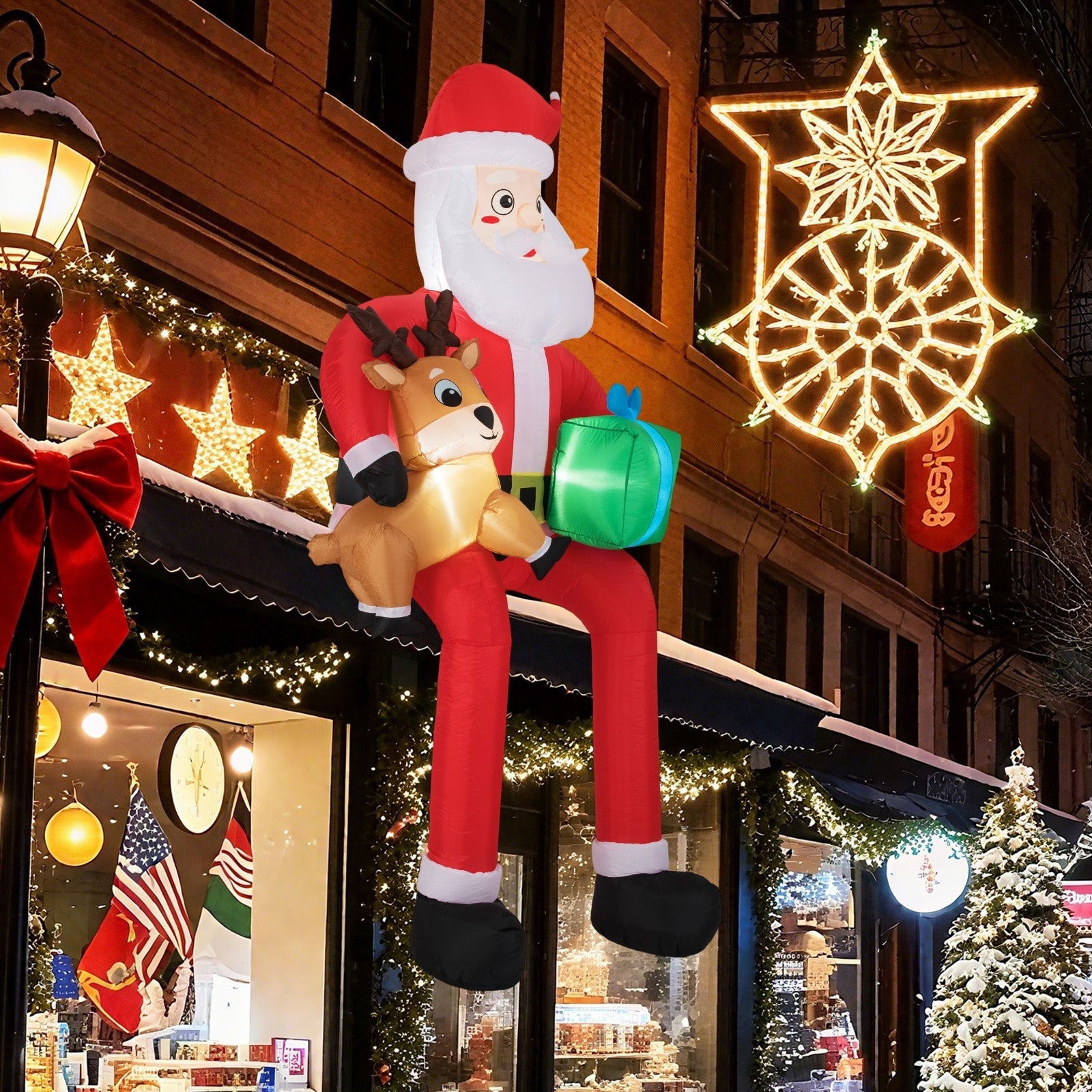 9.5 Feet Christmas Inflatable Santa Outdoor Decoratio with Built-in LED Lights