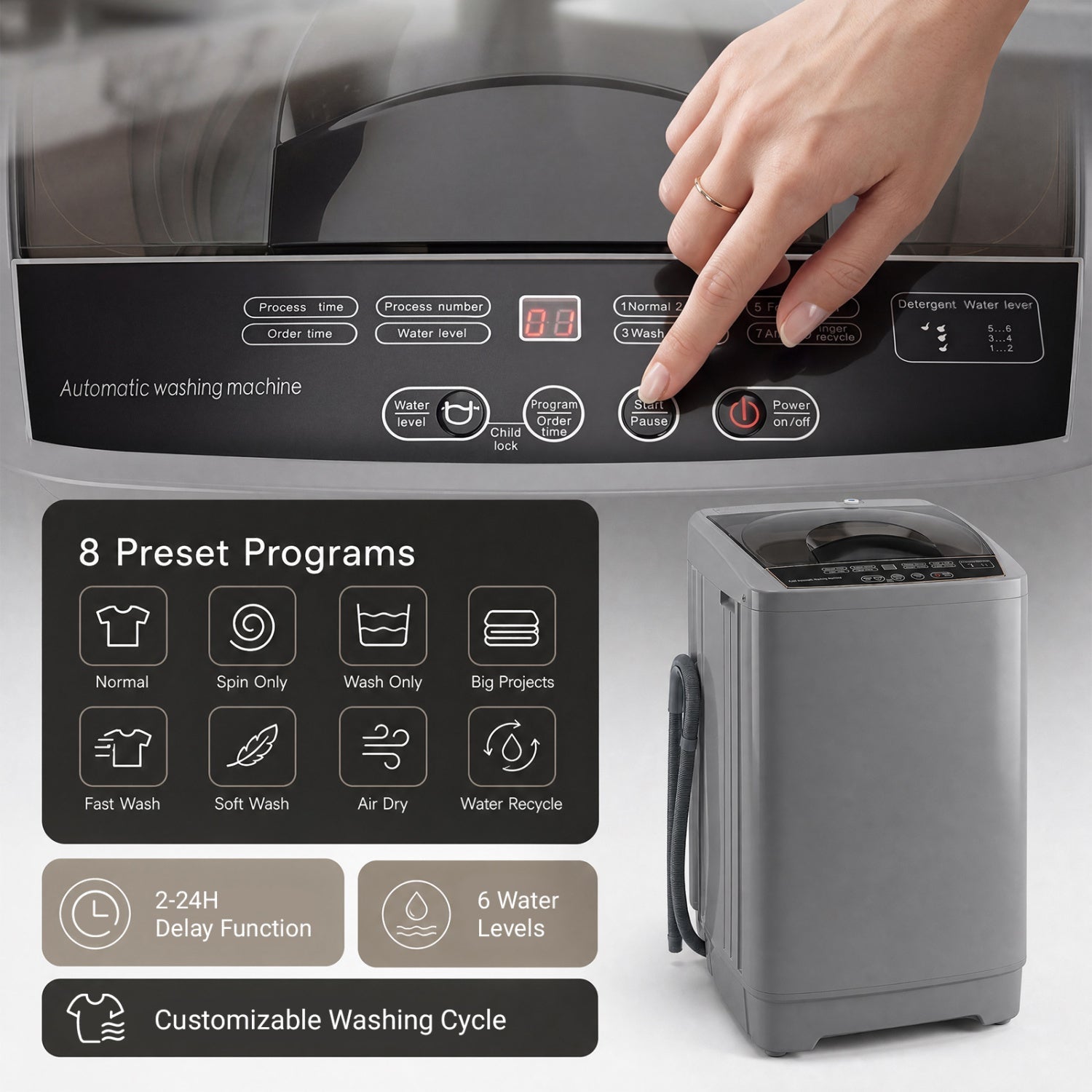 9.93 lbs Full Automatic Washing Machine with 8 Programs