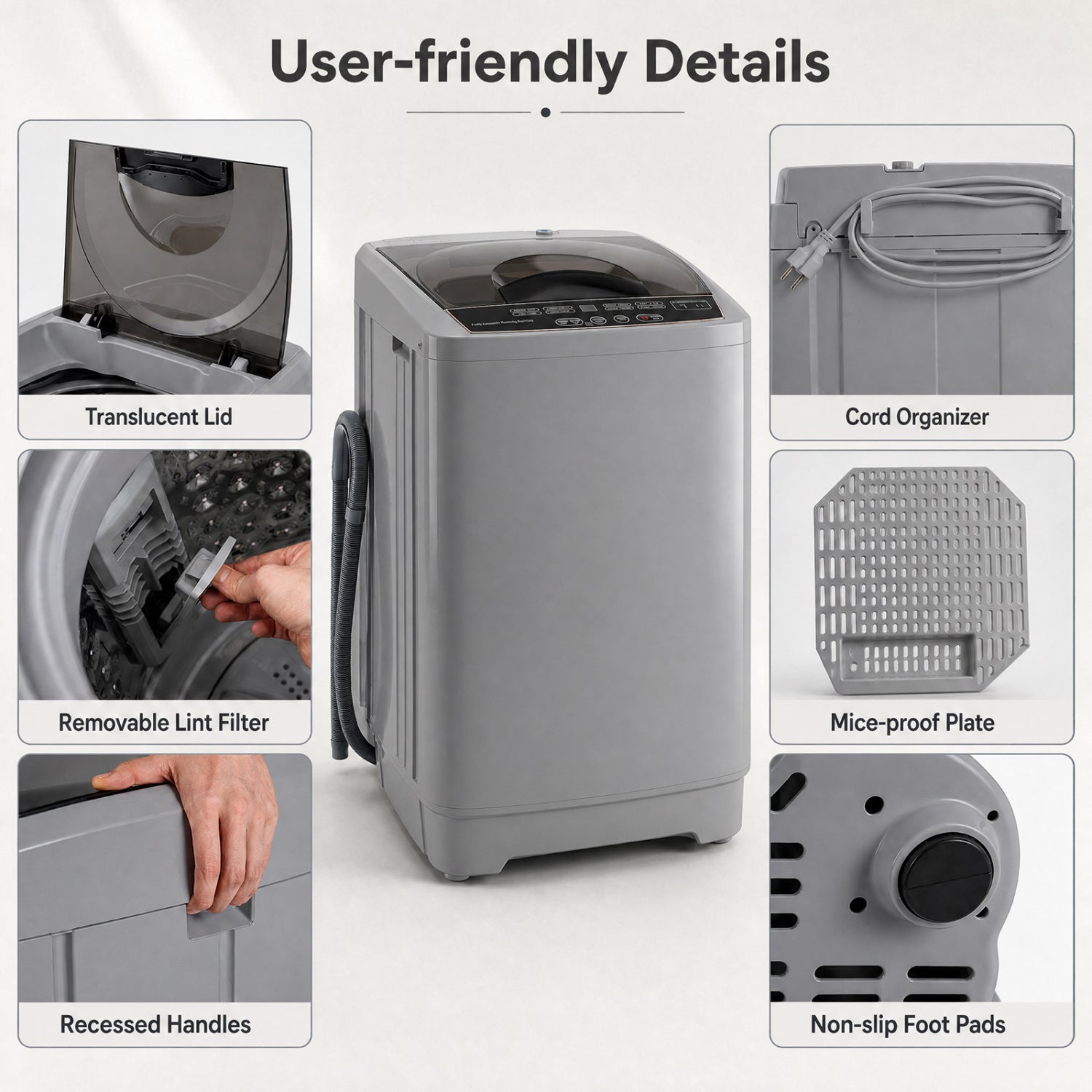 9.93 lbs Full Automatic Washing Machine with 8 Programs