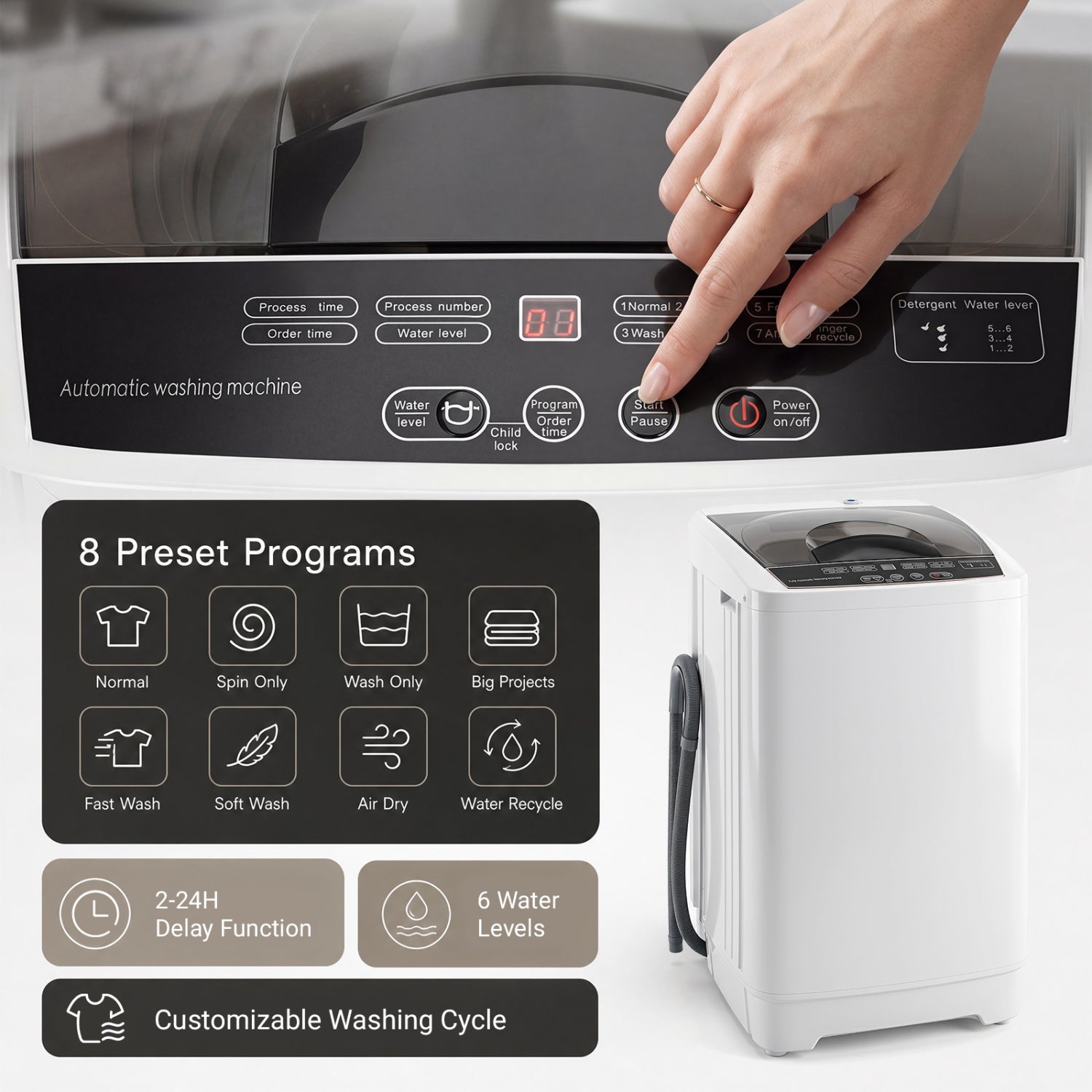 9.93 lbs Full Automatic Washing Machine with 8 Programs