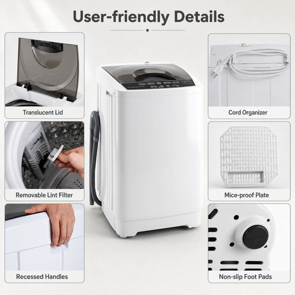 9.93 lbs Full Automatic Washing Machine with 8 Programs