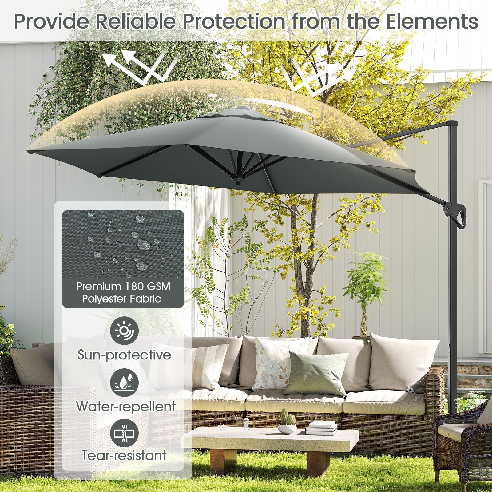9 FT Cantilever Patio Umbrella with Vented Top and Sun-Protective Canopy