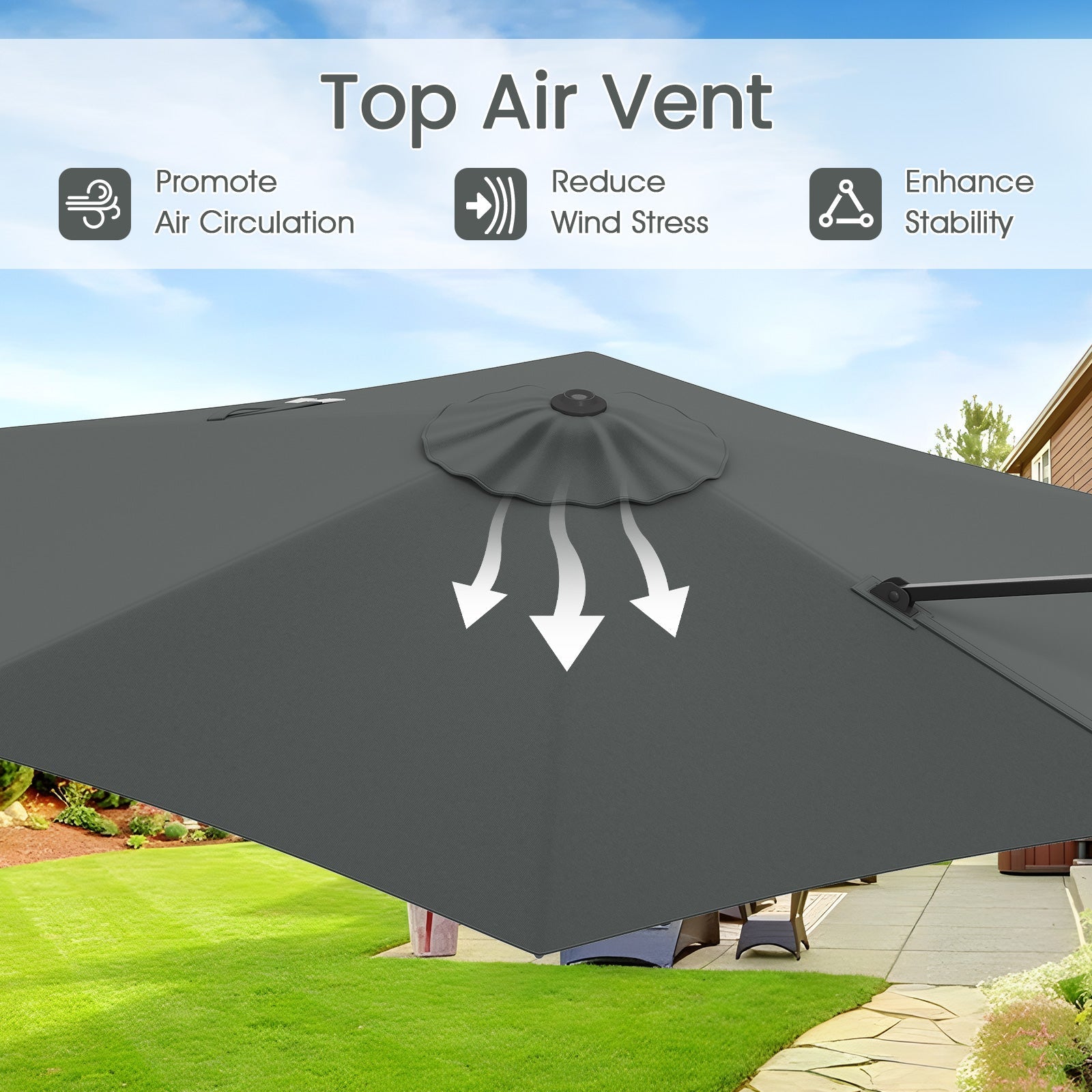 9 FT Cantilever Patio Umbrella with Vented Top and Sun-Protective Canopy
