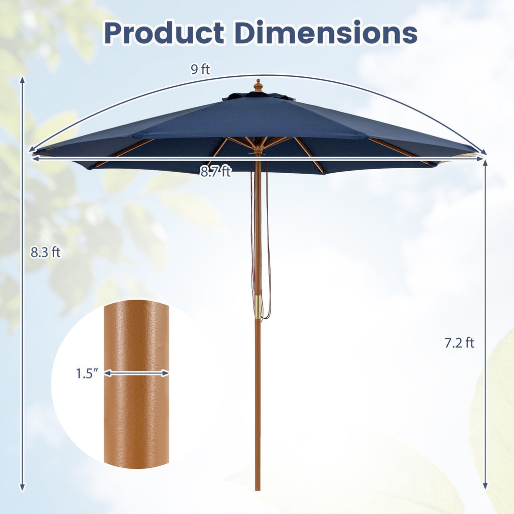 9 FT Patio Umbrella Outdoor Table Market Umbrella with 8 Sturdy Bamboo Ribs
