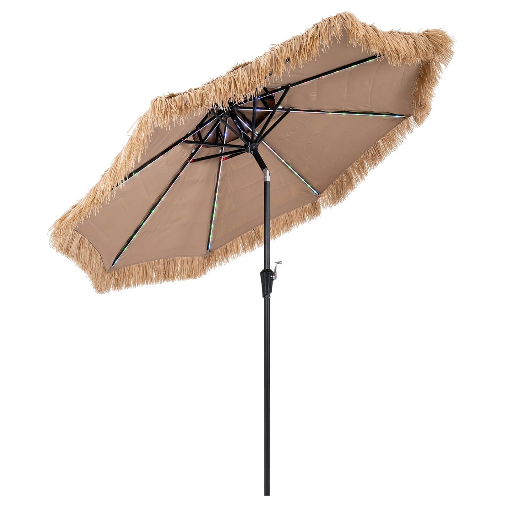 Thatched Tiki Umbrella 9 FT with Solar LED Lights