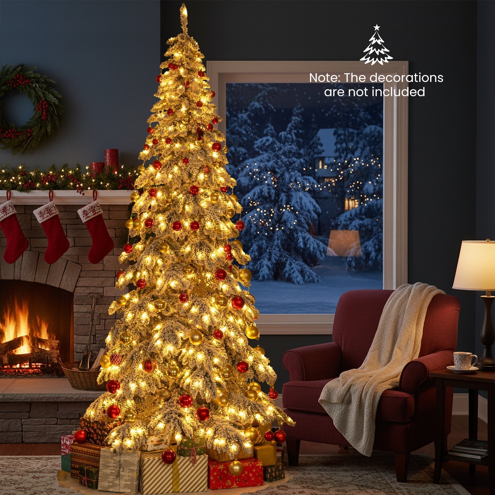 9 Feet Pre-Lit Artificial Xmas Tree Hinged Xmas Tree with Quick Power Connectors