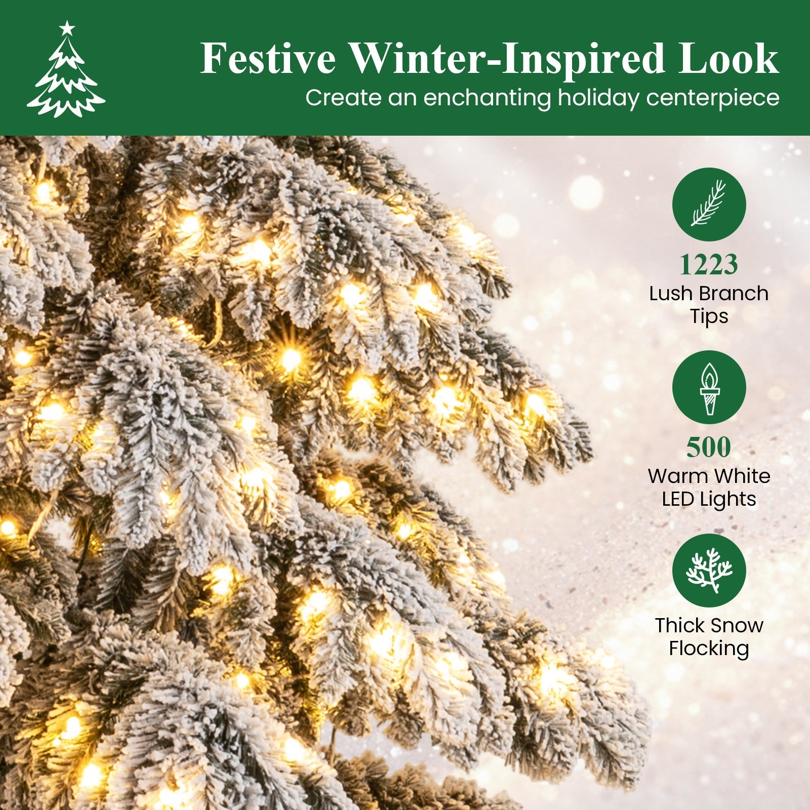 9 Feet Pre-Lit Artificial Xmas Tree Hinged Xmas Tree with Quick Power Connectors