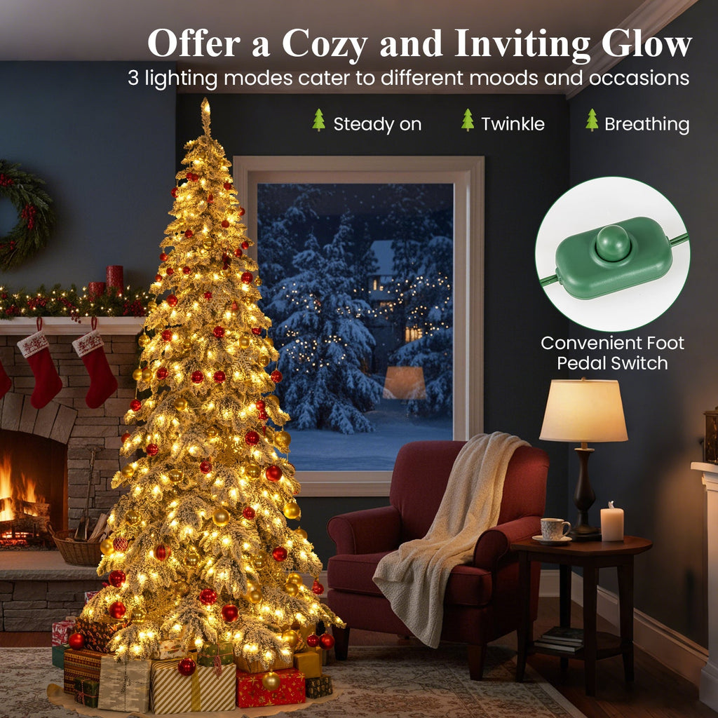 9 Feet Pre-Lit Artificial Xmas Tree Hinged Xmas Tree with Quick Power Connectors