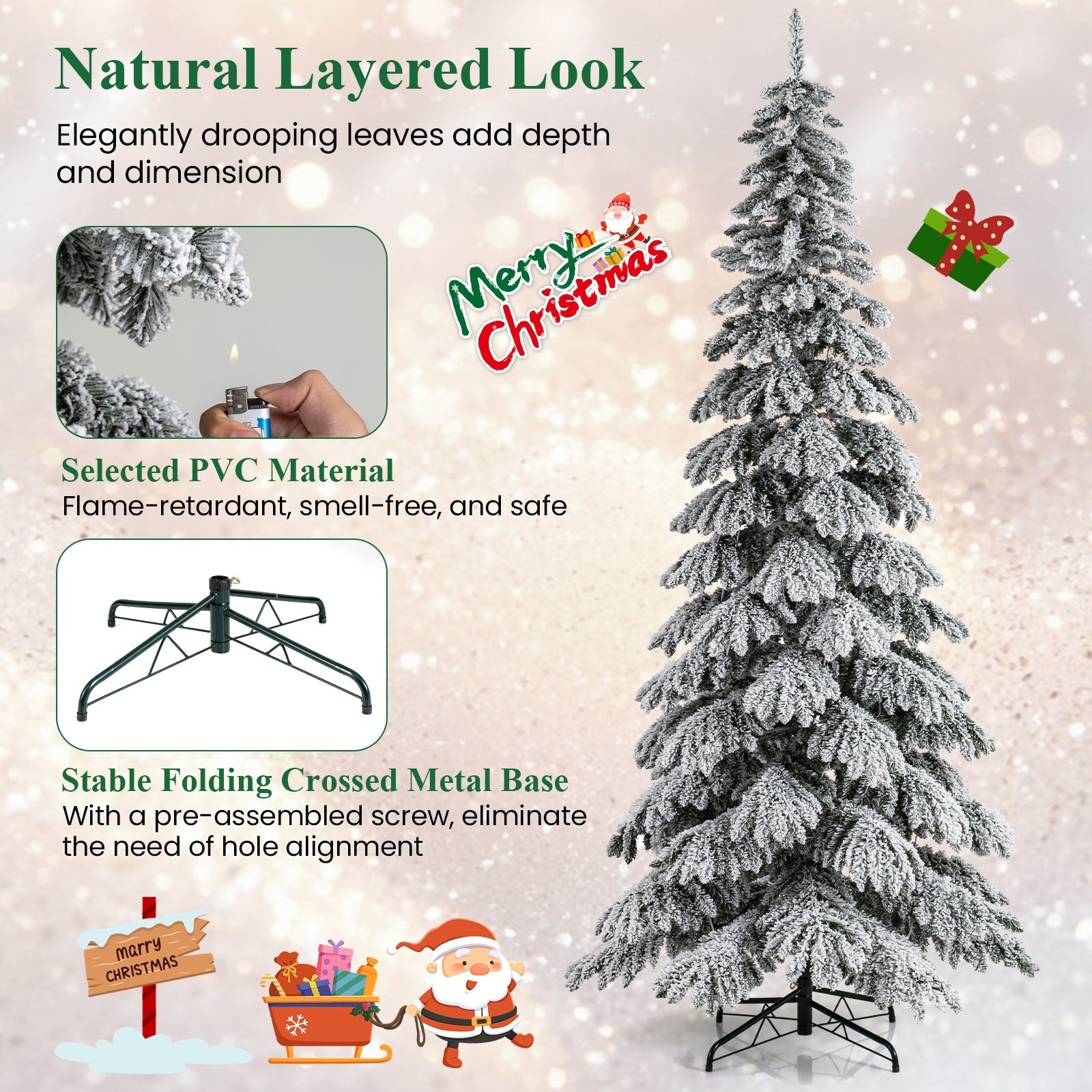 9 Feet Pre-Lit Artificial Xmas Tree Hinged Xmas Tree with Quick Power Connectors